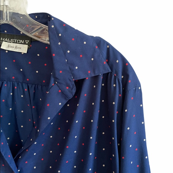 70’s Vintage Halston Navy Polka Dot Skirt Suit Set - Picture 8 of 11